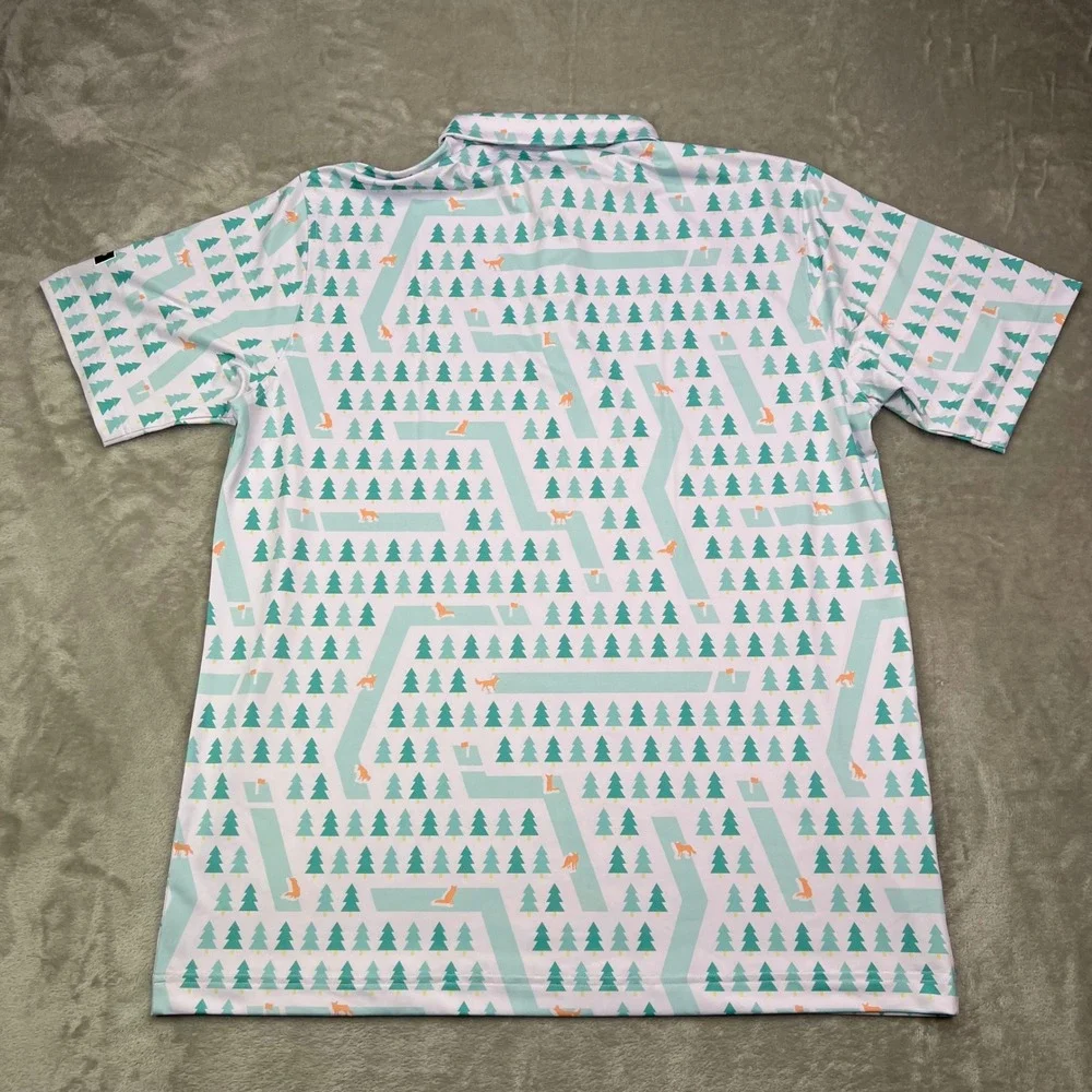 Waggle Fox Holes Polo Shirt Mens XL White Green Fox Print Performance Stretch - Picture 8 of 9